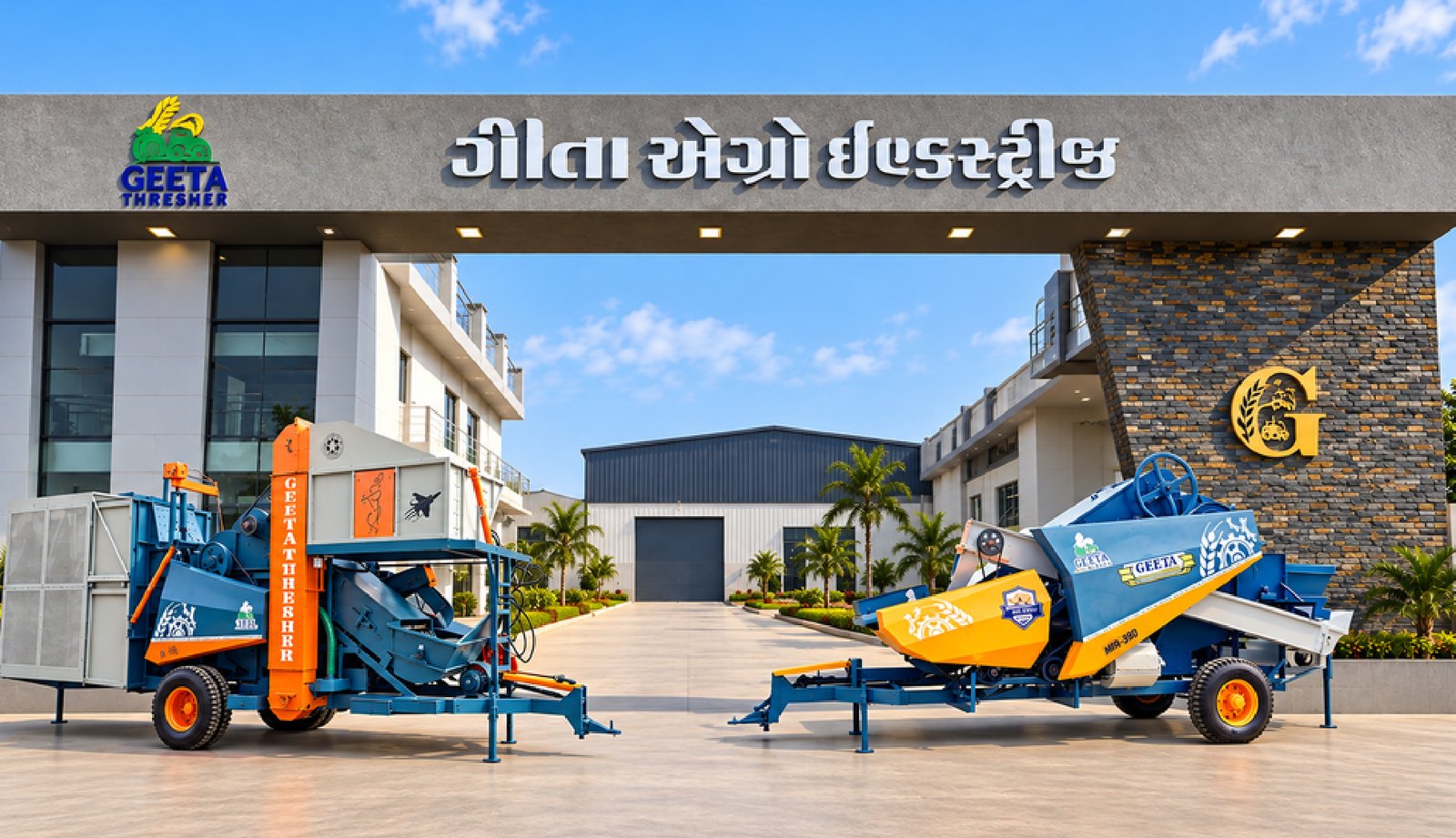 Geeta thresher at the workshop in Jasdan